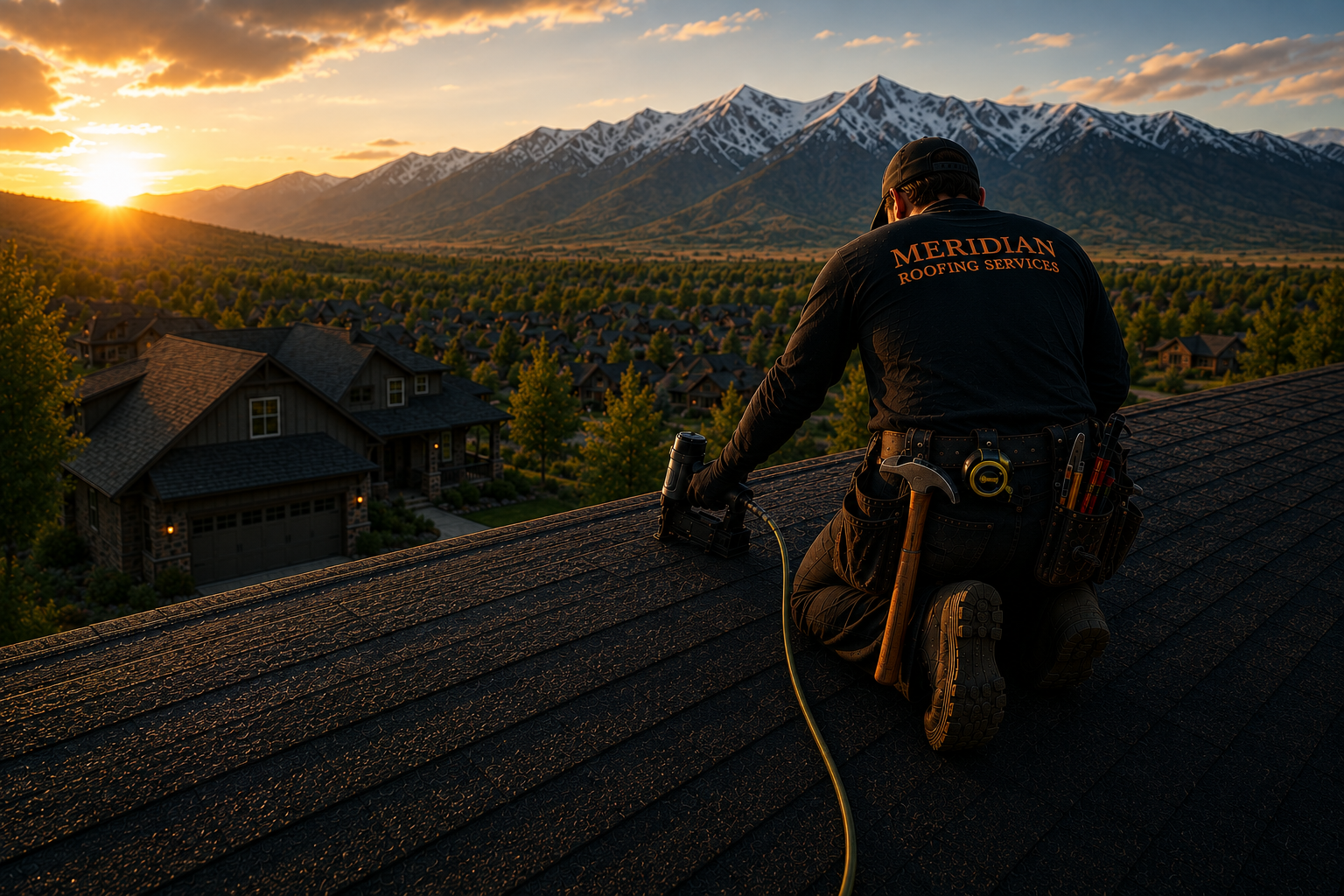 Man workin on Roof Repair in MT