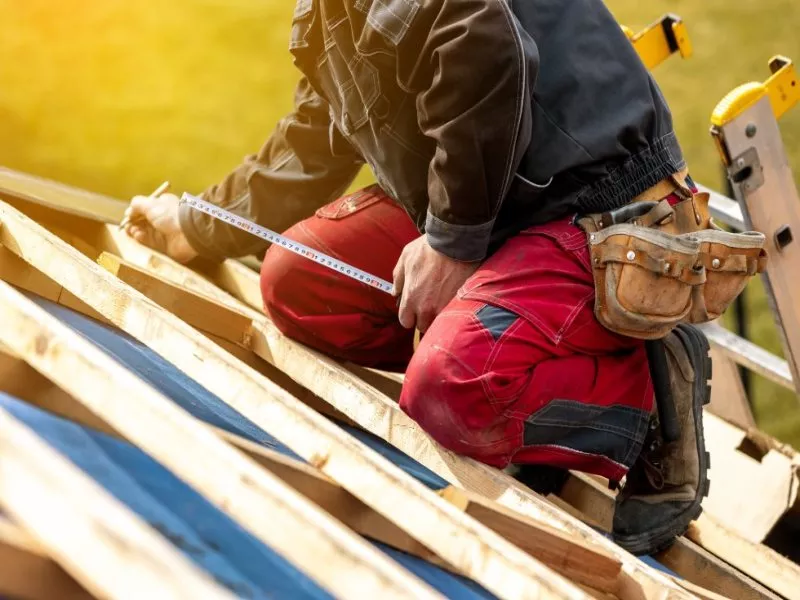 Meridian Roofing Services team member discussing a residential roof replacement with a homeowner